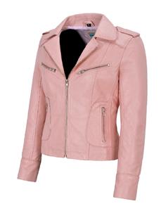 Chaqueta de Mujer Personalizada 100% Cuero Nappa Rosa Bebé Vintage con Acabado Envejecido, Marca Privada OEM/ODM, Estilo Heritage - Product Image 2
