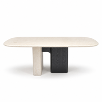 Table à manger architecturale à deux colonnes avec plateau en marbre turc et base en pierre de jade Rabbit |   Meubles de luxe sur mesure tout-en-un