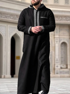 R-208 Plus Size Dubai Muslim Arab Middle Eastern Hooded <strong>Mens</strong> <strong>Thobe</strong> White Aybay - Product Image 3