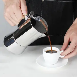 Kompor baja tahan karat 2/4/6/10 cup, kompor Italia pembuat kopi Moka