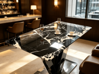 Table à manger de luxe en marbre noir Bulgari naturel, table à manger rectangulaire moderne en marbre bleu sodalite pour villa, maison, hôtel