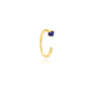 Boucles d'oreilles créoles en argent sterling S925 pour femmes, en forme de C, avec lapis-lazuli rond naturel - Product Image 1