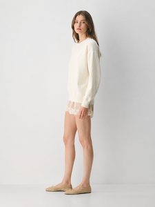 Pull en Coton et Cachemire Personnalisé à Col Rond, Tricot Doux Ivoire pour Femme, Coupe Ample Épaules Tombantes, Ourlet Côtelé, Manches Longues - Product Image 3