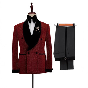 Costume de mariage pour homme en velours noir brillant, 2 pièces, smoking de marié, revers en châle plat, costume de mariage pour homme, smoking pour homme - Product Image 3