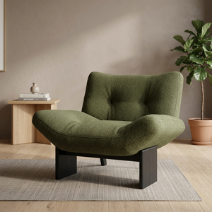 Sillón Moderno para Sala de Estar, Tapizado en Tela Verde, Respaldo Acolchado, Patas de Madera, Estilo Casual, Muebles para el Hogar - Product Image 1