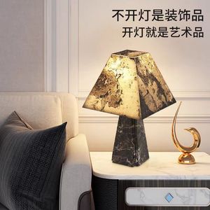 Lampe de table en marbre naturel E27, commande par interrupteur LED, design moderne et simple pour salon, chambre à coucher, bureau - Product Image 3