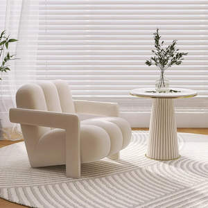 Sillón color crema, moderno y minimalista, individual, para sala de estar y balcón, con tela flocada y relleno de espuma. - Product Image 2