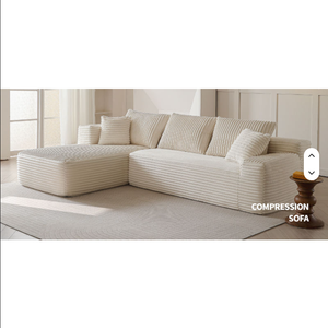 Modern Ribbed Compression <b>Sofa</b> L Shape Sectional Couch Fabric Upholstered Modular Lounge <b>Set</b> for Living Room - Product Image 1
