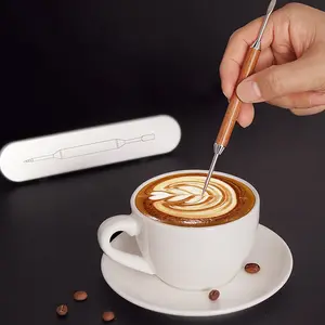 Café desenho agulha Rosewood lidar com escultura agulha aço inoxidável escultura vara mexendo gancho caneta café ferramenta