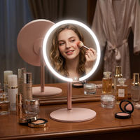 Miroir de maquillage LED rond professionnel CF de 19 cm, rotation à 90 degrés, rechargeable par Type-C, miroir de vanité HD de bureau pour cadeau