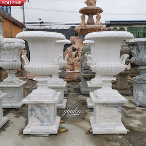 Planteur de fleurs décoratives en marbre naturel, fait à la main, accessoires de jardin - Product Image 3