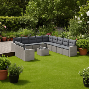 Ensemble de canapés de jardin en rotin moderne, 10+ places, meubles d'extérieur résistants aux intempéries, design contemporain, couleur grise - Product Image 2