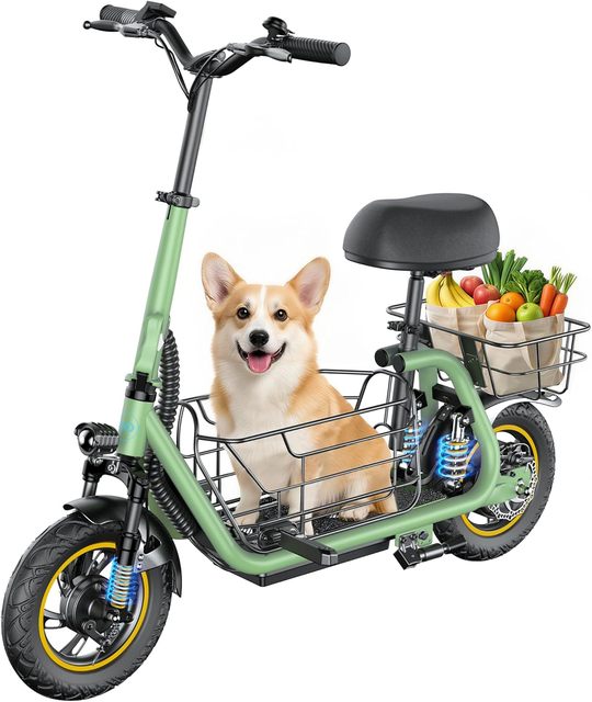 Gyroor C1 Pro Electric Scooter City Bike for Adults with Seat Dual Suspension System Foldable E-Scooter with LCD Display