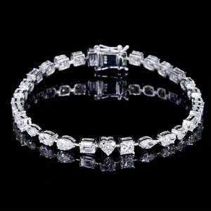 Pulsera de tenis de oro blanco con diamantes creados en laboratorio, corte elegante, formas mixtas, chapado en oro macizo de 10K, unisex, regalo para compromiso, boda, fiesta - Product Image 1