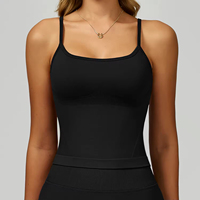 Débardeur athlétique sans couture pour femme, à fines bretelles, color block, col carré uni, sans manches