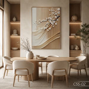 Peinture murale abstraite de luxe HALO, art miroir 3D, décoration en forme de vague de fleurs de cerisier, fabricant vietnamien OEM ODM - Product Image 3