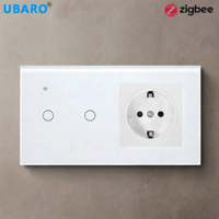 Interrupteur intelligent UBARO Zigbee 2 Gang Tuya et prise murale standard européenne intégrée, panneau tactile en verre pour la domotique