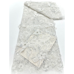 Tessuto in pizzo nigeriano ecologico con paillettes e perline africane AOYI per <span class=keywords><strong>abiti</strong></span> <span class=keywords><strong>da</strong></span> <span class=keywords><strong>sposa</strong></span>, minimo 5 iarde, fantasia - Product Image 2