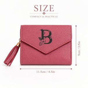 Portefeuille et étui en cuir PU, porte-cartes gravés sur mesure avec pompons, mini-sacs à main portables pour femmes - Product Image 5