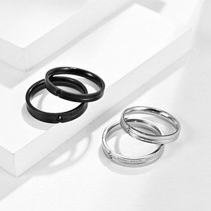 <b>Titanium</b> Steel <b>Rings</b> For Couples Engagement Wedding Unisex Black And Silver With Diamond Inlay Pave Setting - Product Image 1