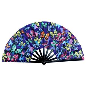 Grand éventail pliant en bambou pour hommes/femmes, style chinois et japonais, avec coque en tissu et sangle, idéal pour les soirées de danse électronique et musicales - Product Image 2