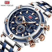 Reloj de Cuarzo Original Mini Focus MF0470G MF 0470 con Correa de Acero Inoxidable, Cronógrafo Resistente al Agua, Manecillas Luminosas, Reloj de Pulsera para Hombre
