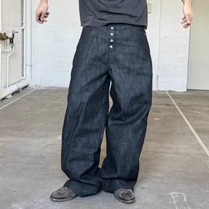 Jean pour homme en denim brut 100% coton, taille mi-haute, coupe droite, bas retroussé, décontracté, uni, respirant, selvedge, haute qualité, vente en gros - Product Image 4