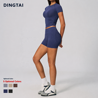 Ensemble de yoga respirant sans coutures grande taille pour femme : haut à manches courtes et short de sport taille haute sculptant et amincissant à séchage rapide