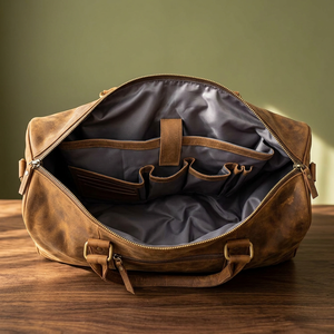 WRIZA Unisex Genuine Leather Vintage Backpack 20-35L Large Capacity Fashionable Travel Laptop <b>Bag</b> Zipper Closure Lightweight - Product Image 6