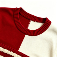Pull personnalisé OEM pour homme, pull de Noël à col rond, ourlet à franges, logo sur la poitrine, broderie en chenille, pull tricoté pour homme