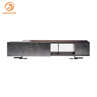 Buffet en cuir moderne avec rangement ouvert, console TV modulaire de luxe avec base métallique flottante et étagère murale