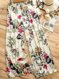 Pantaloni Pigiama Leggeri Anti-Zanzare in Raso per <span class=keywords><strong>Donna</strong></span>, Vita Alta, Asciugatura Rapida, Primavera-Estate, con Stampa Foglie di Albicocca - Product Image 4