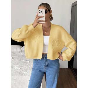 Floral Applique <b>Balloon</b> Sleeve <b>Cardigan</b> Apricot Women's <b>Cardigan</b> - Product Image 4