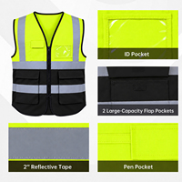 Gilet de sécurité haute visibilité OEM prêt à être expédié, 110 g/m², en polyester tricoté, réfléchissant, avec plusieurs poches et fermeture éclair pour les travailleurs du bâtiment