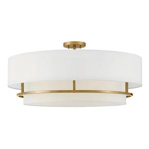 Lámpara de Techo Moderna y Elegante de Doble Capa de Latón y Tela Blanca |   Iluminación Atemporal para Habitaciones de Hotel y Áreas de Descanso - Product Image 1