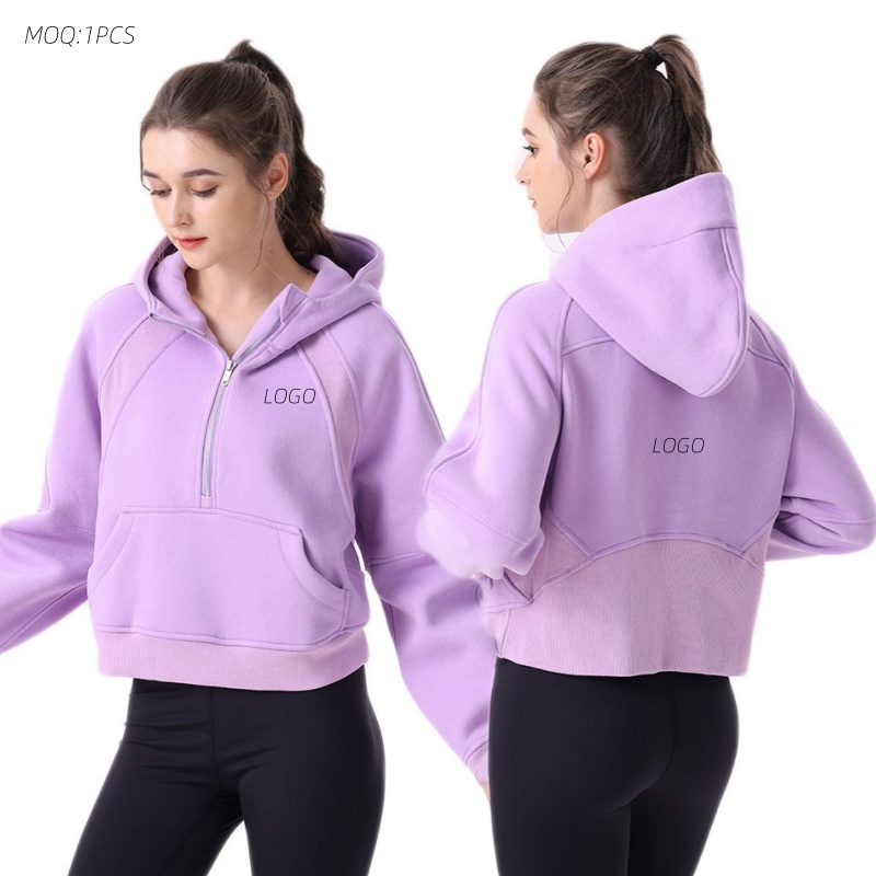 Aoyema Sports Wear Women's Slim Fit Half Zipper Hoodie Stand Collar Breathable Fabric Autumn Yoga Jacket Customized Wholesale
