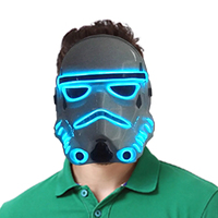 Máscara Facial Completa Negra con Luces LED de Halloween, Diseño de Guerras Mundiales, Cable de Neón de PVC Personalizado, Multimodo Intermitente, Funciona con 2 Pilas AA