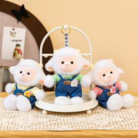 Porte-clés esthétique en peluche agneau avec bonnet floral, adorable jouet doux, mini poupée mouton pour cadeau d'anniversaire pour filles