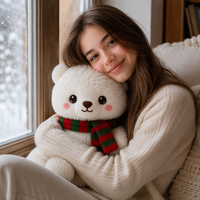 Urso Polar Branco Kawaii Ultra Macio de Pelúcia com Cachecol Listrado de Tricô para Presente de Natal
