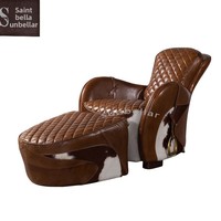 Chaise longue individuelle de style américain en cuir véritable pour salon, avec rembourrage en éponge haute densité