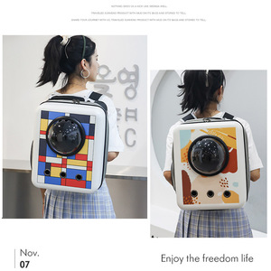 Cat <b>Backpack</b> Portable Pet Outing Bag Square Breathable Space Capsule Double Back Cat Bag Outing Bag Portable <b>Small</b> Pet - Product Image 2