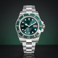 Montre de plongée Hercules avec logo personnalisé S pour mouvement NH35, bracelet Oyster vert Hulk, cuir, acier inoxydable, cristal, résistante à l'eau