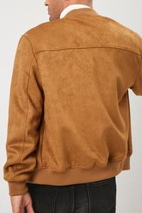 Veste bomber zippée pour homme KY <span class=keywords><strong>Camel</strong></span>, poches inclinées, manches longues, doublure tissée, simili daim côtelé pour le printemps, service OEM - Product Image 3