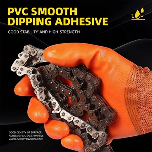 قفازات PVC برتقالية مطلية بالكامل من البوليستر المنسوج مع أربطة معصم للسلامة في العمل - Product Image 6