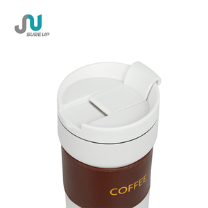 Tazza da Caffè <span class=keywords><strong>Vintage</strong></span> in Pelle 500ml con Coperchio e Cannuccia, Bocca Larga in Acciaio Inossidabile, Bianco Opaco Marrone per Ufficio, Caffetteria, Pendolarismo - Product Image 4