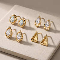Boucles d'oreilles clous en cristal plaqué or EDGE, forme goutte d'eau, bijoux minimalistes tendance, OEM ODM pour femmes
