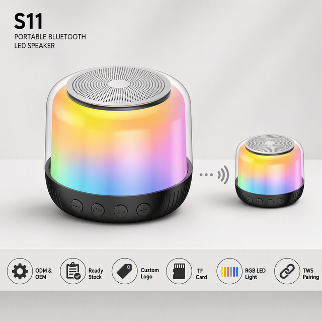 Portable Wireless Speaker TWS RGB LED Light Show Mini Outdoor Speaker 52Mm Driver HiFi Stereo Sound 8H Playtime TF Card OEM