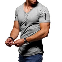 T-shirt pour homme en coton et élasthanne à col en V, coupe ajustée, avec des caractéristiques anti-boulochage et respirantes, vêtements de rue personnalisés