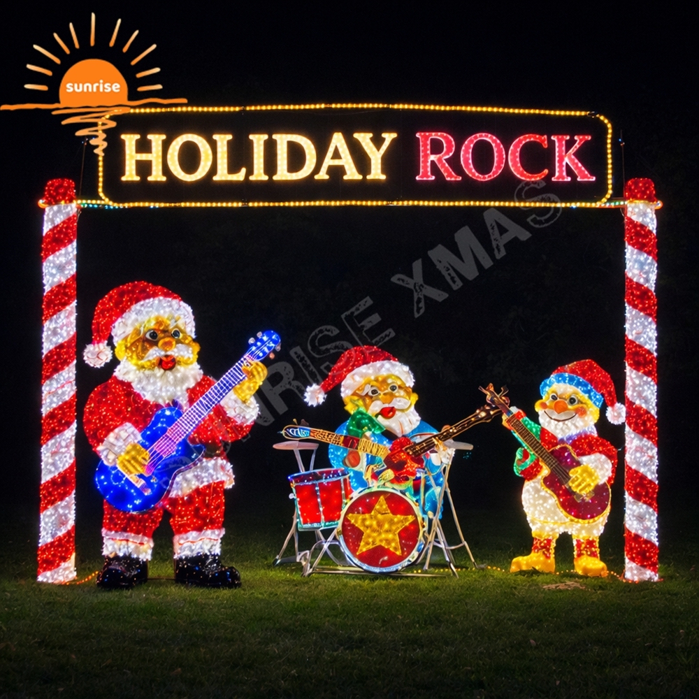 Holiday Rock LED Santa Claus Band Christmas motif Light Display for Outdoor waterproof arch music theme Plaza Event Attraction