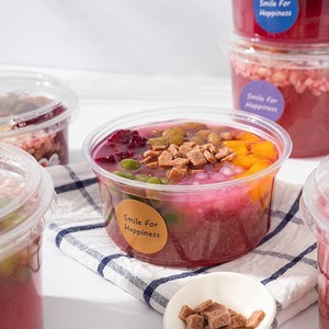 Ice Jelly Packaging Box Disposable Round Fruit Salad Container With Lid Pet Material For Cold Dessert Storage - Product Image 1